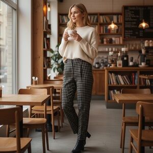 NWOT Vintage Appleseed’s Navy Plaid Wool High Rise Straight Leg Trouser Pants